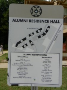 Alumni Residence hall sign